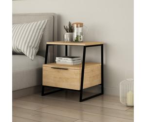 Decortie Pal Modern Bedside Table With Drawer Oak 45Cm Width Bedroom Furniture