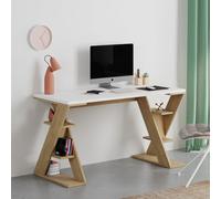 Decortie Papillon Modern Desk Computer Desk Office Desk White, Oak With Bookshelf Legs Width 137Cm