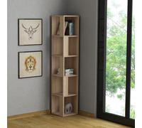 Decortie Piano Modern Corner Bookcase Shelving Unit Tall Display Unit Corner Shelf Oak 158.9Cm