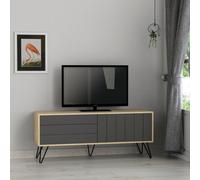 Decortie Picadilly Modern Tv Unit Multimedia Centre Storage Cabinet Oak Anthracite Grey 139Cm For 55" Tv