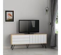 Decortie Picadilly Modern Tv Unit Multimedia Centre Storage Cabinet Oak White 139Cm For 55" Tv