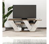 Decortie Pipralla Modern Tv Stand Multimedia Centre Tv Unit Dark Oak Effect, Gold Marble Effect With Shelves 110Cm
