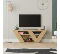 Pipralla Modern TV Stand Multimedia Centre With Shelves - Oak