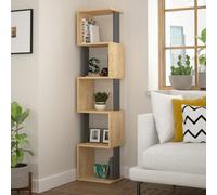 Decortie Piri Oak-Anthracite Grey 5 Tier Tall Freestanding Bookcase Shelving Unit (H) 161Cm