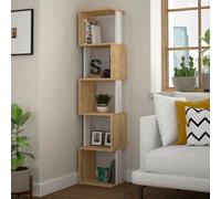 Decortie Corner Bookcase Unit 30X35X161Cm Wall-mounted Bookhelf, Particleboard, Oak, White, Multi