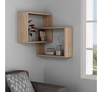 Decortie Ring Corner 3 Shelf Oak Wall Mounted Modern Bookcase - Size: 68 x 60 x 20cm - Brown - Wilko