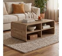 Decortie Rovel Modern Coffee Table 80Cm 4 Open Compartments Soft Rounded Edges Natural Oak Living Room