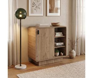 Decortie Rovel Round Edge Sideboard With Soft Close Door And Open Shelves, Natural Oak
