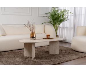 Decortie Sable Modern 119Cm Oval Coffee Table Scandi Japandi Style Floor Protectors Travertine Living Room Centre Table