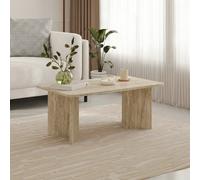 Decortie Sam 100Cm Rectangular Coffee Table With Radius Edges, Travertine 2-Panel Base