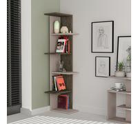 Decortie Saso Modern Corner Bookcase Display Unit 5 Tier Freestanding Dark Coffee Mocha Grey 141Cm