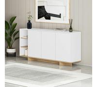 Stockton 3 Doors Sideboard Storage Cabinet Unit with Open Shelves - White - Oak