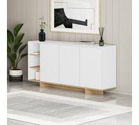 Stockton 3 Doors Sideboard Storage Cabinet Unit with Open Shelves - White - Oak