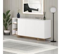 Decortie Sideboard Cabinet 170X80Cm 3-Doors Push-To-Open Storage Console 3 Open Compartments For Living Room White,natural Oak