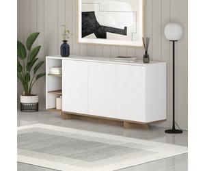 Decortie Sideboard Cabinet 170X80Cm 3-Doors Push-To-Open Storage Console 3 Open Compartments For Living Room White,natural Oak