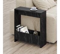 Decortie Simpi Gloss Black Marble Effect Slim End Table With Magazine Rack (H) 60Cm