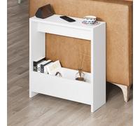 Decortie Simpi White Slim End Table With Magazine Rack (H) 60Cm