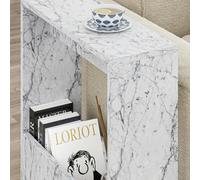 Decortie Simpi Single Shelf White Marble Effect Modern Side End Table - Size: 60 x 55 x 20cm - Wilko