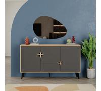 Decortie Spark Console Sideboard Display Unit 3 Cabinets Shelves Drawer Oak Anthracite Grey 140X35X80Cm