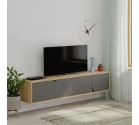 Decortie Tv Unit Up To 78 Inch Tvs 4 Door Storage Tv Cabinet, Living Room, Oak, Anthracite Grey, Multi
