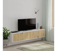 Decortie Spark Modern Tv Unit Multimedia Centre With Storage Cabinet White Oak 180Cm Width