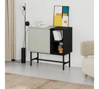 Decortie Storage Cabinet Push-To-Open Door Sideboard, Open Shelf,metal Leg, Easy Assembly, Living-Dining Room,ash Green,black Wood