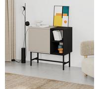 Decortie Storage Cabinet Push-To-Open Door Sideboard, Open Shelf,metal Leg, Easy Assembly, Living-Dining Room,sandstone,black Wood