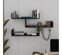 Tibet Wall Mounted Modern Bookcase Display Unit - Black Wood