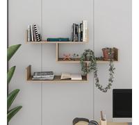 Decortie Tibet Wall Shelves - Floating 3 Tier Wall Mounted Display Unit Natural Oak