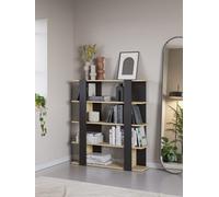 Decortie Tita 4 Tier Modern Bookcase Wall Mounted Shelving Unit Black, Oak 122Cm