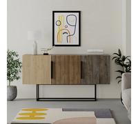 Decortie Tontini Modern Console Sideboard Display Unit With 3 Cabinets And Shelves Oak Dark Oak Effect Dark Coffee 150Cm