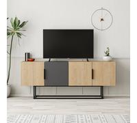 Decortie Tontini Modern Tv Unit Multimedia Centre Oak Anthracite Grey With Storage Tv Cabinet 140Cm