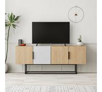 Decortie Tontini Modern Tv Unit Multimedia Centre Oak White With Storage Tv Cabinet 140Cm