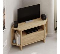 Decortie Modern Viva Corner Tv Unit Shelf Up To 36 Inch Tvs Push To Open Storage Cabinet, 3 Open Shelf Media Centre 95.7(W)Cm Oak