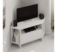 Decortie Modern Viva Corner Tv Unit Shelf Up To 36 Inch Tvs Push To Open Storage Cabinet, 3 Open Shelf 95.7(W)Cm White