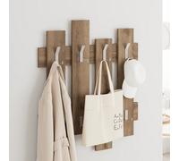 Decortie Wave Modern Wall-Mounted Coat Hanger Coat Rack Coat Stand With 8 Hooks Dark Oak Effect 69 Width