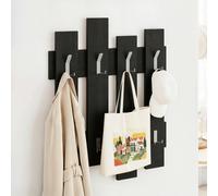 Decortie Wall Mounted Coat Rack With 8 Metal Hooks 4X64X81Cm Black Wood, Black