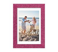 decorUhome 4x6 Picture Frame Fits 3.5x5 Photos with Mat | Rainbow Glitter Magenta Engineered Wood 4x6 Photo Frame with High Definition Plexiglass Cover for Wall or Tabletop, 1 Pack