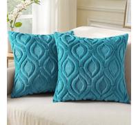 decorUhome Set of 2 Faux Fur Cushion Covers 40x40 cm, Decorative Soft Plush Fluffy Velvet Cushion Cover 16X16 Inch, Square Boho Neutral Pillow case for Sofa, Teal