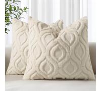 decorUhome Set of 2 Faux Fur Cushion Covers 55x55 cm, Decorative Soft Plush Fluffy Velvet Cushion Cover 22X22 Inch, Square Boho Neutral Pillow case for Sofa, Beige