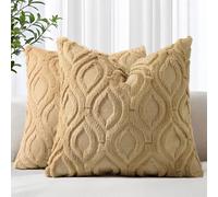 decorUhome Set of 2 Faux Fur Cushion Covers 55x55 cm, Decorative Soft Plush Fluffy Velvet Cushion Cover 22X22 Inch, Square Boho Neutral Pillow case for Sofa, Taupe
