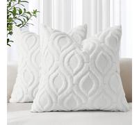 decorUhome Set of 2 Faux Fur Cushion Covers 65x65 cm, Decorative Soft Plush Fluffy Velvet Cushion Cover 26X26 Inch, Square Boho Neutral Pillow case for Sofa, Cream White