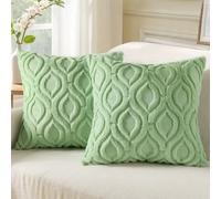decorUhome Set of 2 Faux Fur Cushion Covers 65x65 cm, Decorative Soft Plush Fluffy Velvet Cushion Cover 26X26 Inch, Square Boho Neutral Pillow case for Sofa, Sage Green