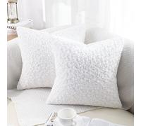 decorUhome Set of 2 Fur Cushion Covers Decorative Faux Fur Plush Fluffy Square Neutral Pillow Case for Sofa, Pure White, 26 x 26 inch/65x65cm