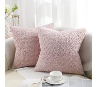 decorUhome Set of 2 Fur Cushion Covers Decorative Faux Fur Plush Fluffy Square Neutral Pillow Case for Sofa, Pink, 26 x 26 inch/65x65cm