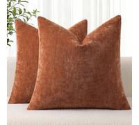 decorUhome Soft Chenille Light Rust Throw Pillow Covers 24X24 Set of 2 | Decorative Fall Couch Pillow Covers Solid Dyed Accent Modern Euro Sham Farmhouse Neutral Square Pillow Cases for Sofa