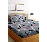DECORUM Glace Cotton Fitted 1 Bedsheet King Size (72"x78") | All Around Elastic | Cotton Feel | 2 Pillow Covers (17"x27") | Fits Up to 8" Mattress | 200-220 TC | Printed Double Bed Sheet Set