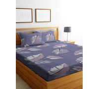DECORUM Glace Cotton Fitted 1 Bedsheet King Size (72"x78") | All Around Elastic | Cotton Feel | 2 Pillow Covers (17"x27") | Fits Up to 8" Mattress | 200-220 TC | Printed Double Bed Sheet Set