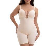 Decorus Backless Shapewear Bodysuit For Women: Low Back Shapewear Tummy Control - Open Back Plunge Body Shaper For Dress, Beige, X-Large