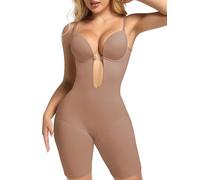 Decorus Backless Shapewear Strapless Bodysuits - Women Low Back Body Shaper ：Full Body Tummy Control Built in Bra With Plunge, Skin Pink, Large